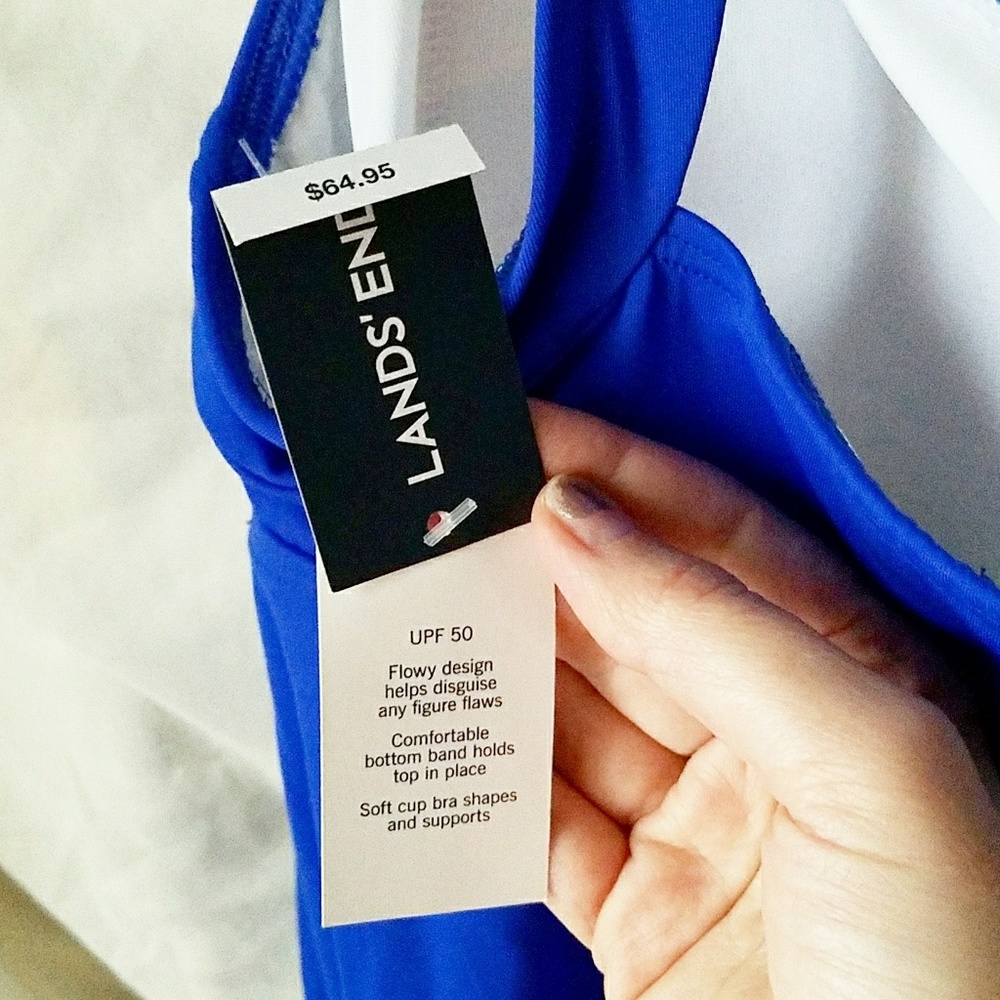 ⚡NWT⚡ Lands' End Blouson solid blue Tankini Top - Picture 3 of 8